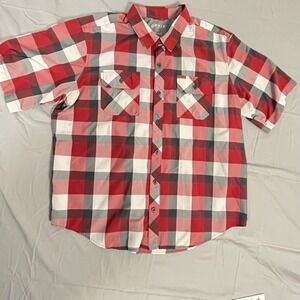 Orvis Work Shirt Mens 2XL Gray Red Plaid Woven Tech Casual Travel Button Up